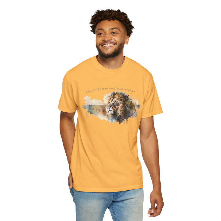 Unisex Christian Lion T-Shirt Rev 5:5 Bible Verse Tee Comfort Colors 1717 Garment-Dyed Shirt  Inspirational Faith Graphic Tee