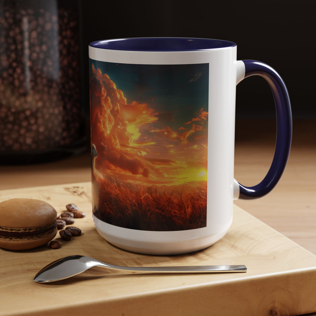 Fiery Sunset Lion Ceramic Mug – Bold Wildlife Art Drinkware Accent Coffee Mug (11, 15oz)