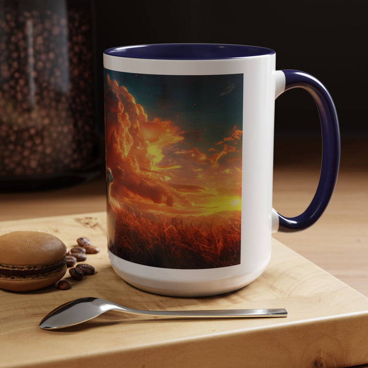 Fiery Sunset Lion Ceramic Mug – Bold Wildlife Art Drinkware Accent Coffee Mug (11, 15oz)