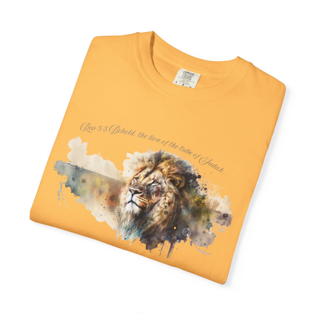 Unisex Christian Lion T-Shirt Rev 5:5 Bible Verse Tee Comfort Colors 1717 Garment-Dyed Shirt  Inspirational Faith Graphic Tee