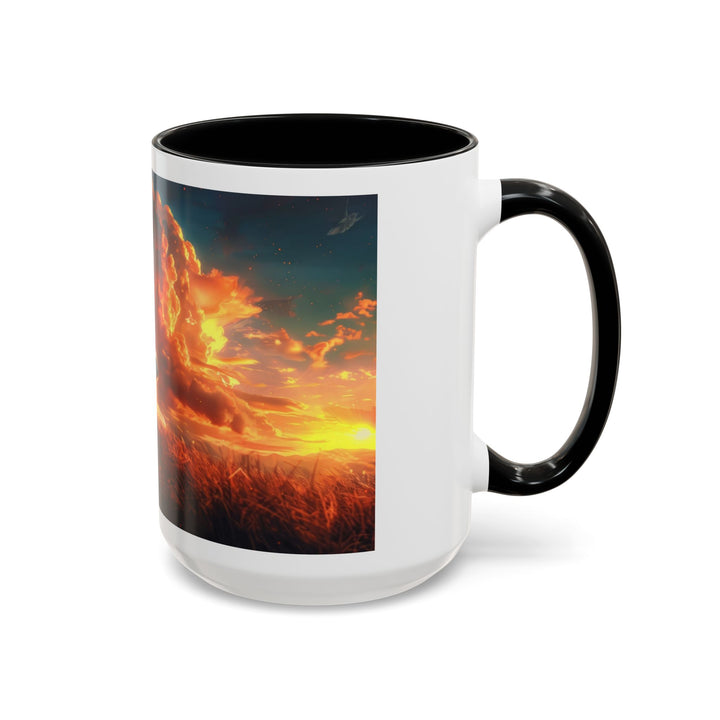 Fiery Sunset Lion Ceramic Mug – Bold Wildlife Art Drinkware Accent Coffee Mug (11, 15oz)
