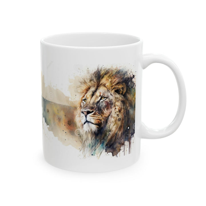 Taza de cerámica personalizada con diseño de león en acuarela (325 ml y 433 ml) | Sin BPA, apta para lavavajillas y microondas | Regalo de arte animal