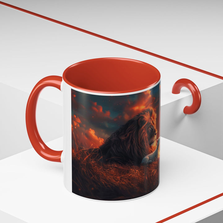Fiery Sunset Lion Ceramic Mug – Bold Wildlife Art Drinkware Accent Coffee Mug (11, 15oz)