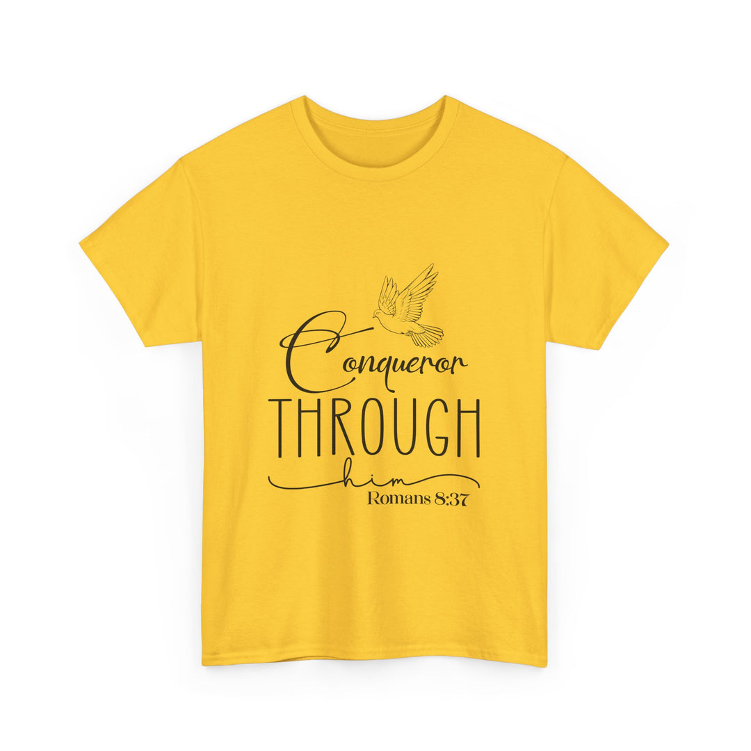Conqueror Through Him Romans 8 37-01 Unisex Heavy Cotton Tee