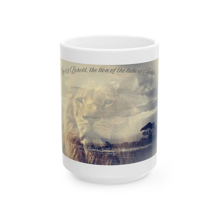 Taza de cerámica de la Tribu de Judá – Taza cristiana de café | Taza con las Escrituras del León de Judá | Regalo espiritual para hombres y mujeres (325 ml, 430 ml)