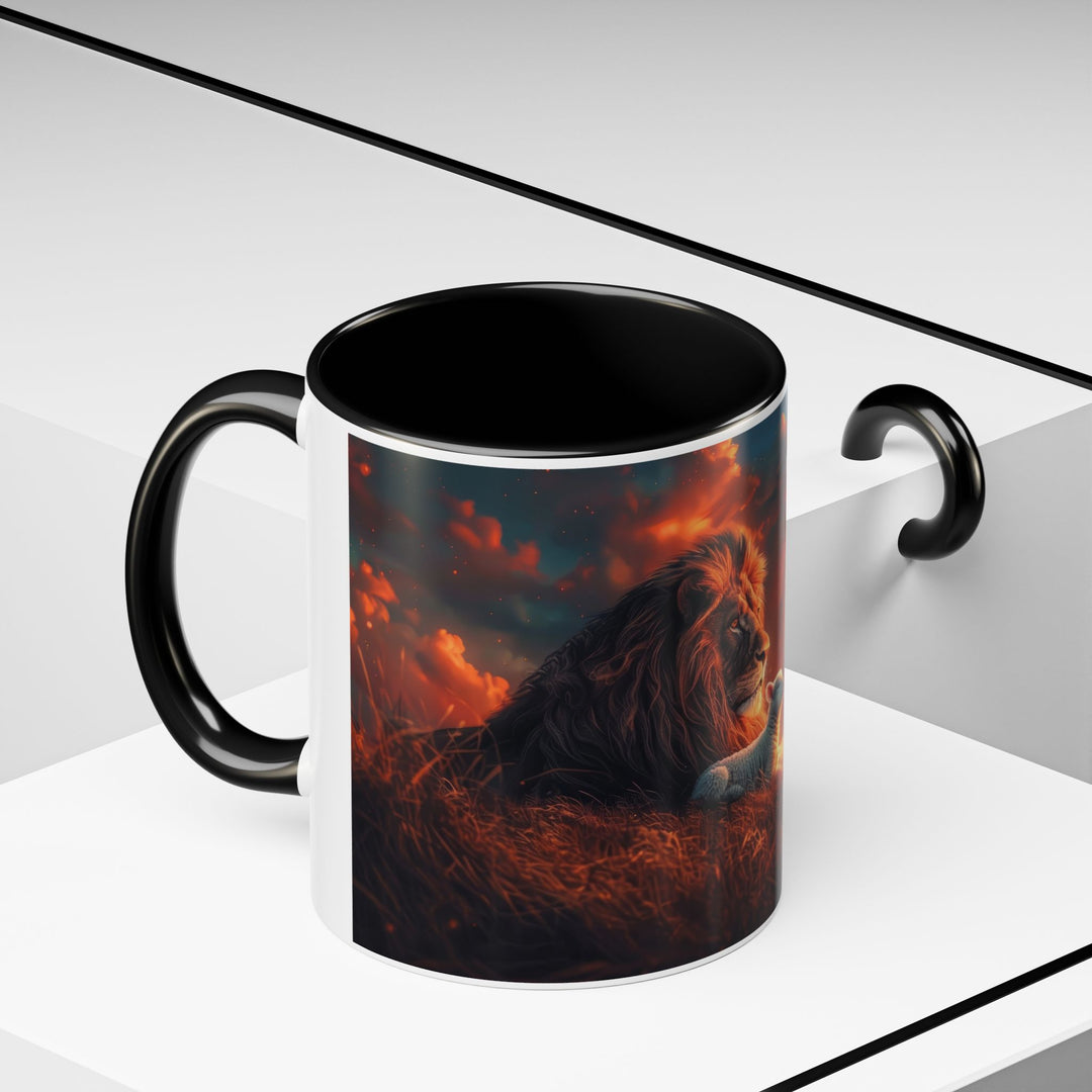 Fiery Sunset Lion Ceramic Mug – Bold Wildlife Art Drinkware Accent Coffee Mug (11, 15oz)