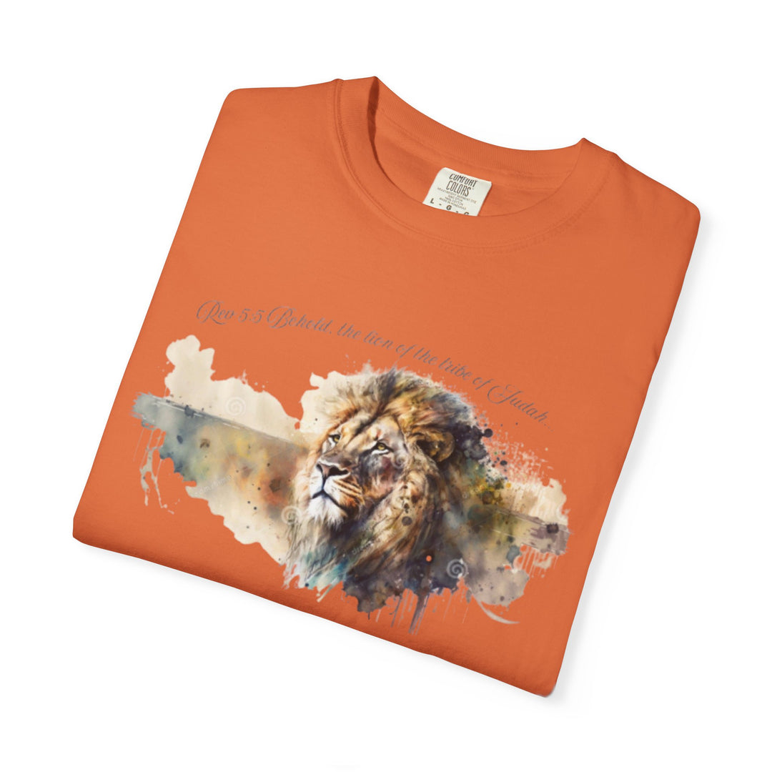 Unisex Christian Lion T-Shirt Rev 5:5 Bible Verse Tee Comfort Colors 1717 Garment-Dyed Shirt  Inspirational Faith Graphic Tee