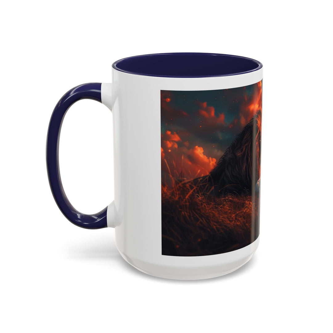 Fiery Sunset Lion Ceramic Mug – Bold Wildlife Art Drinkware Accent Coffee Mug (11, 15oz)