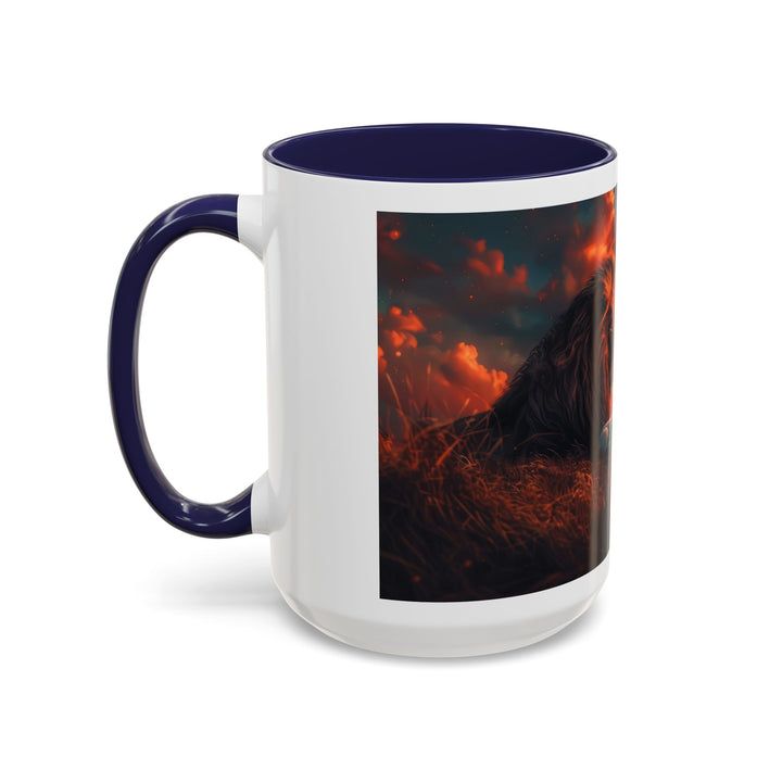 Fiery Sunset Lion Ceramic Mug – Bold Wildlife Art Drinkware Accent Coffee Mug (11, 15oz)