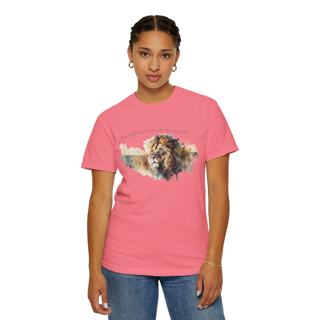 Unisex Christian Lion T-Shirt Rev 5:5 Bible Verse Tee Comfort Colors 1717 Garment-Dyed Shirt  Inspirational Faith Graphic Tee