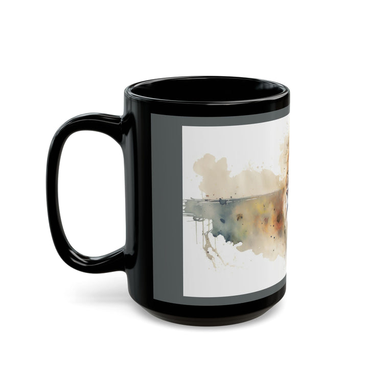 Watercolor Lion Black Rim Ceramic Mug – Bold and Artistic Drinkware Black Mug (11oz, 15oz)