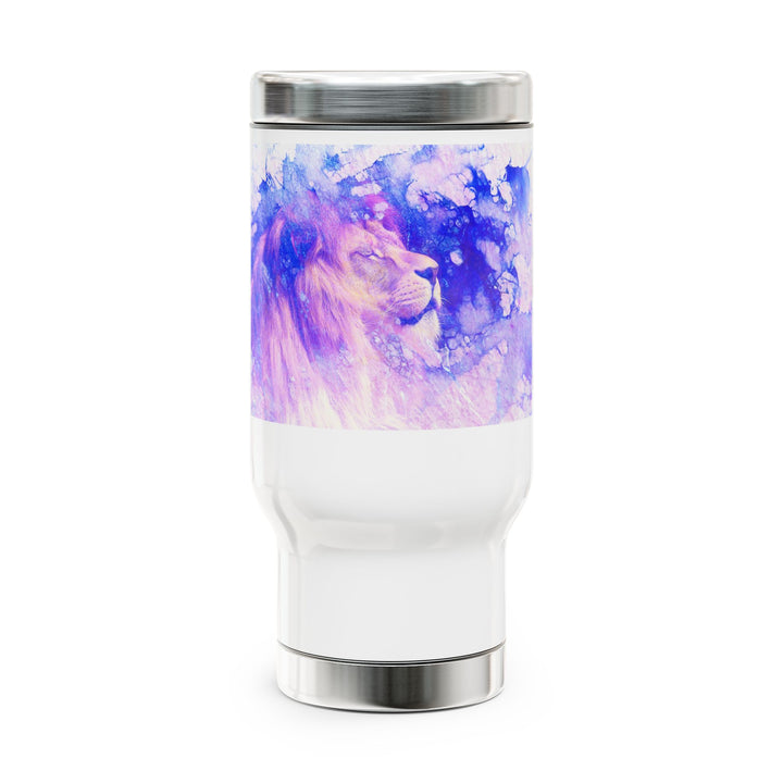 Majestic Purple Lion Stainless Steel Travel Mug with Handle, 14oz