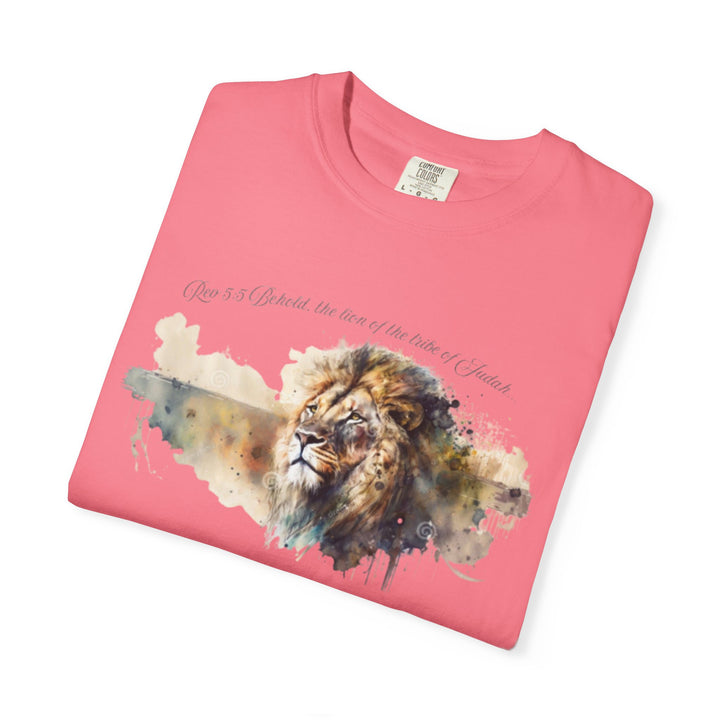 Unisex Christian Lion T-Shirt Rev 5:5 Bible Verse Tee Comfort Colors 1717 Garment-Dyed Shirt  Inspirational Faith Graphic Tee