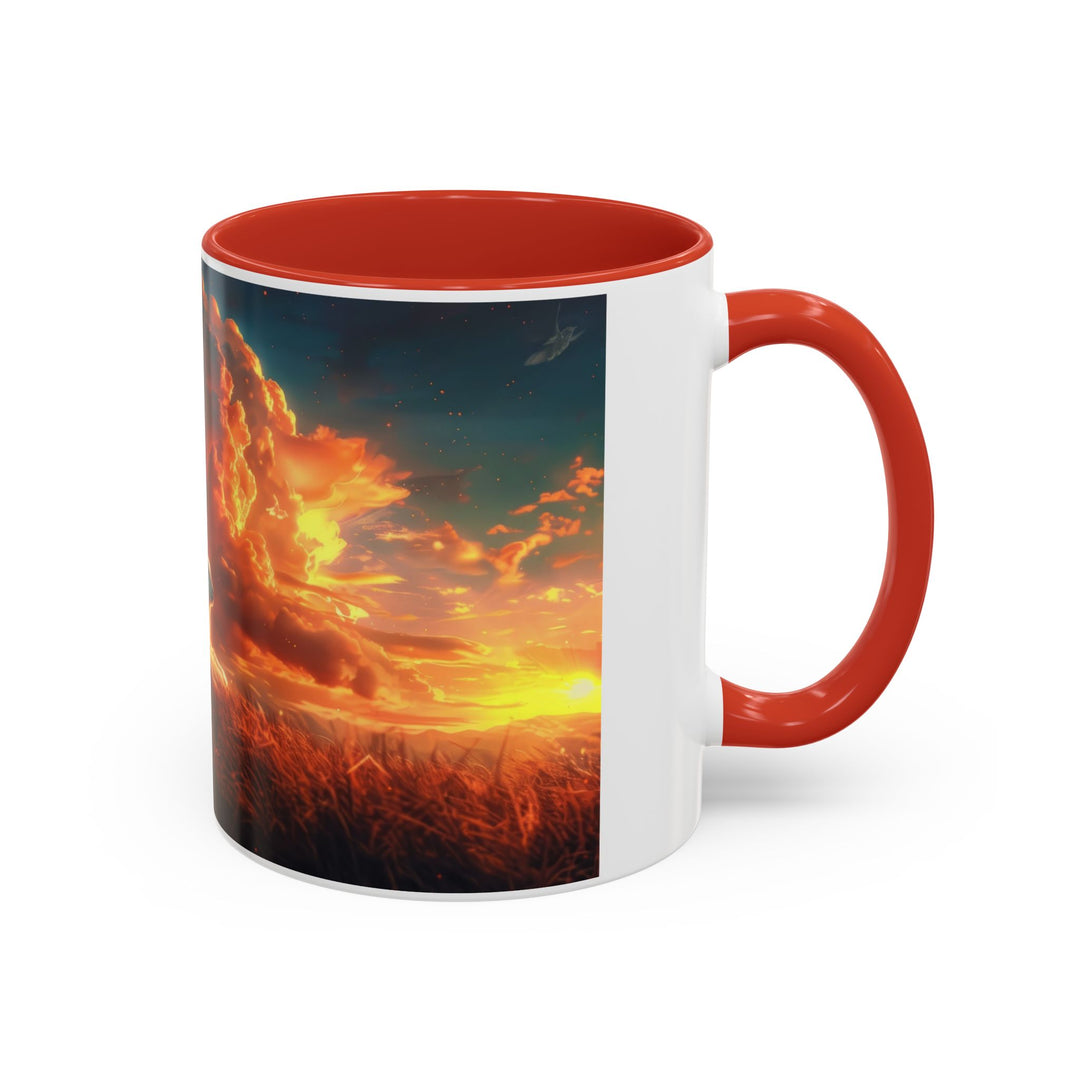 Fiery Sunset Lion Ceramic Mug – Bold Wildlife Art Drinkware Accent Coffee Mug (11, 15oz)