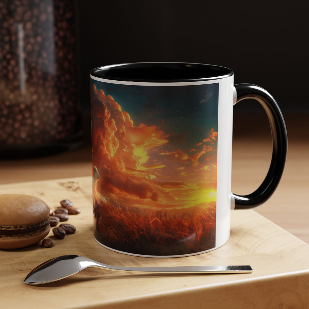 Fiery Sunset Lion Ceramic Mug – Bold Wildlife Art Drinkware Accent Coffee Mug (11, 15oz)