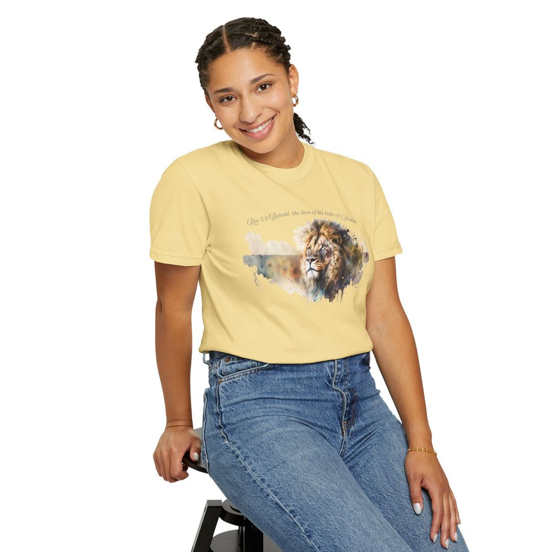Unisex Christian Lion T-Shirt Rev 5:5 Bible Verse Tee Comfort Colors 1717 Garment-Dyed Shirt  Inspirational Faith Graphic Tee