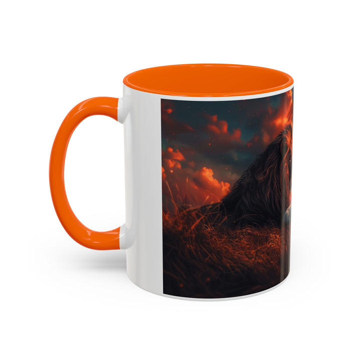 Fiery Sunset Lion Ceramic Mug – Bold Wildlife Art Drinkware Accent Coffee Mug (11, 15oz)