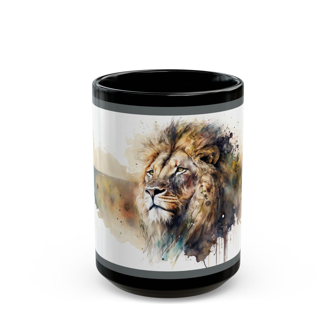 Watercolor Lion Black Rim Ceramic Mug – Bold and Artistic Drinkware Black Mug (11oz, 15oz)
