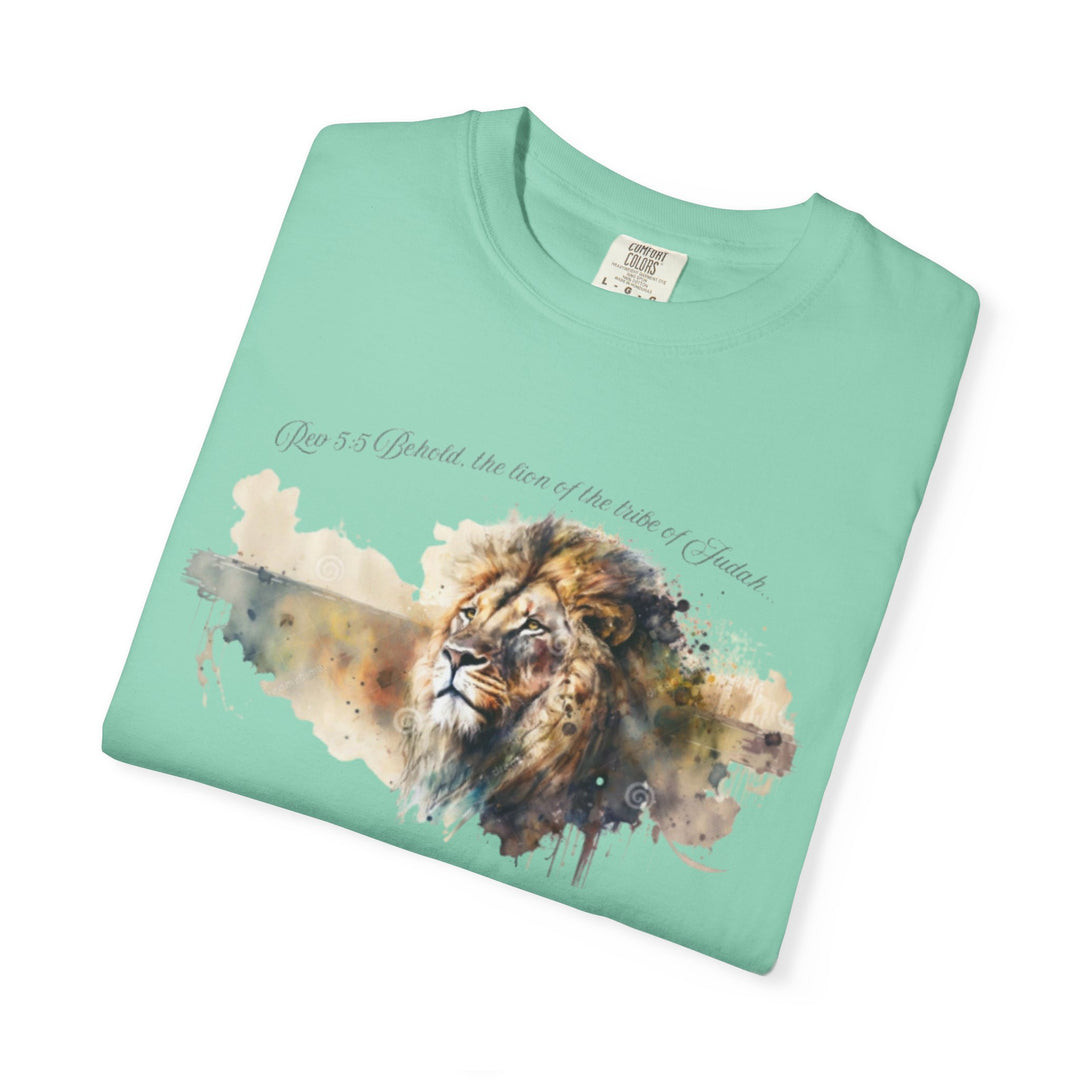 Unisex Christian Lion T-Shirt Rev 5:5 Bible Verse Tee Comfort Colors 1717 Garment-Dyed Shirt  Inspirational Faith Graphic Tee
