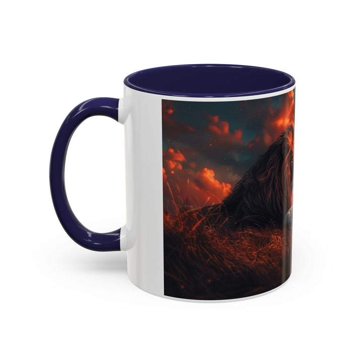 Fiery Sunset Lion Ceramic Mug – Bold Wildlife Art Drinkware Accent Coffee Mug (11, 15oz)