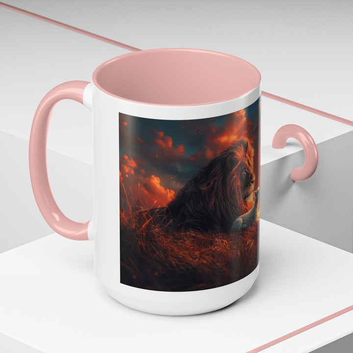 Fiery Sunset Lion Ceramic Mug – Bold Wildlife Art Drinkware Accent Coffee Mug (11, 15oz)