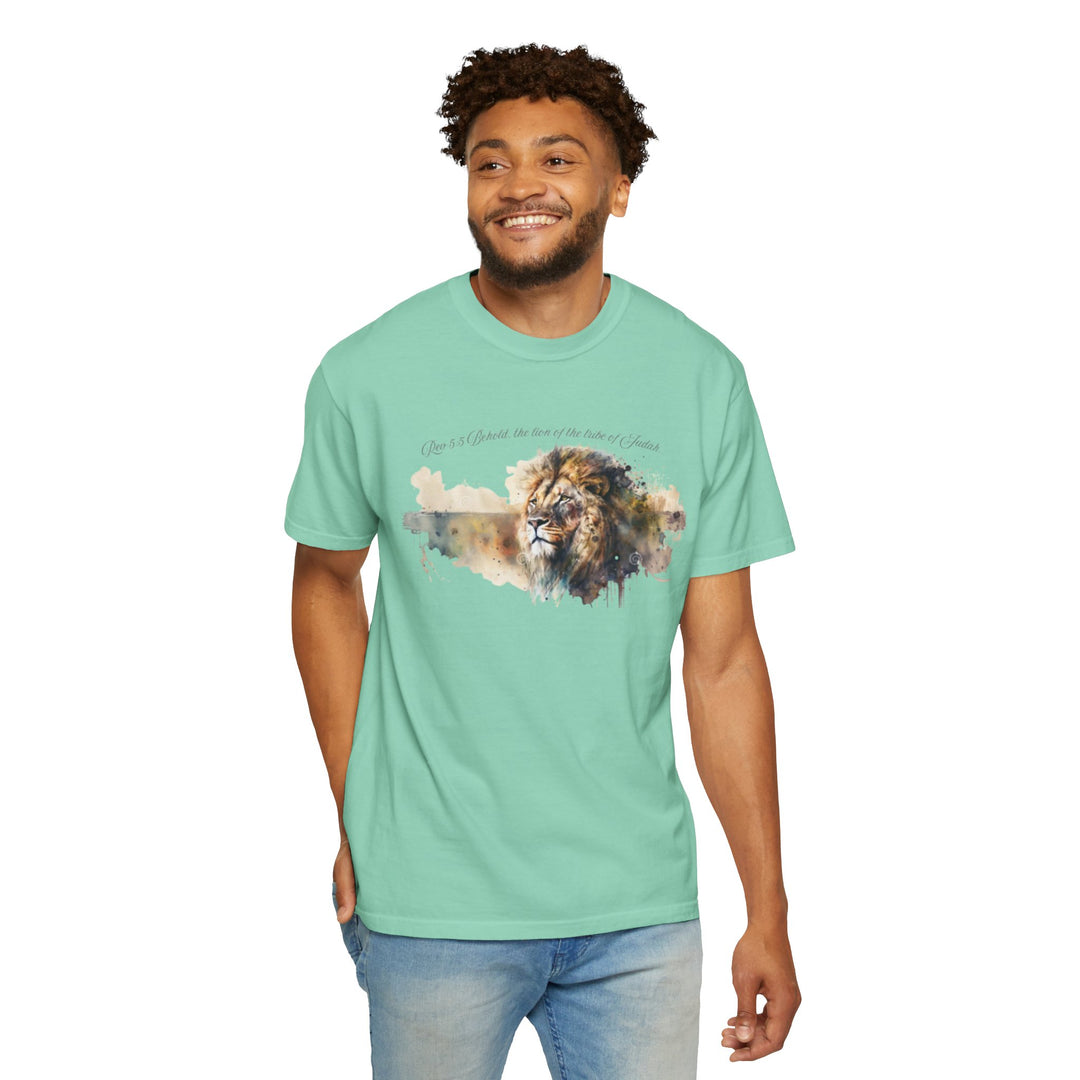 Unisex Christian Lion T-Shirt Rev 5:5 Bible Verse Tee Comfort Colors 1717 Garment-Dyed Shirt  Inspirational Faith Graphic Tee