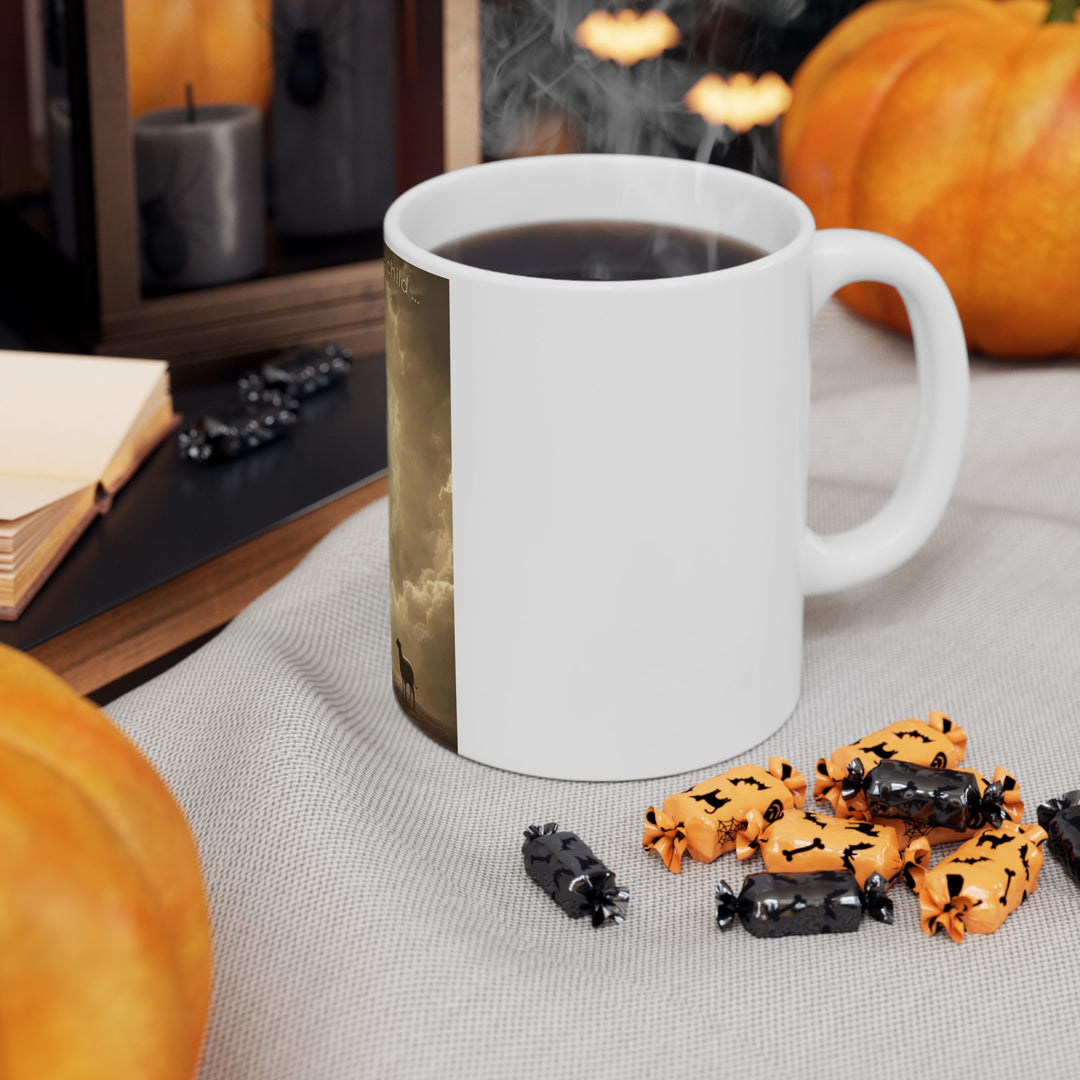 Taza de cerámica con silueta de león y niño: símbolo de coraje y protección (325 ml y 430 ml)