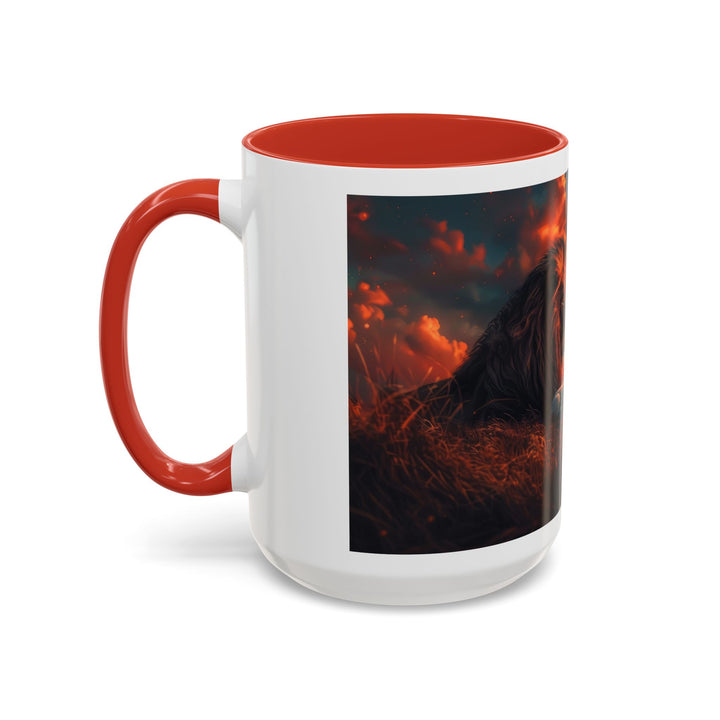 Fiery Sunset Lion Ceramic Mug – Bold Wildlife Art Drinkware Accent Coffee Mug (11, 15oz)