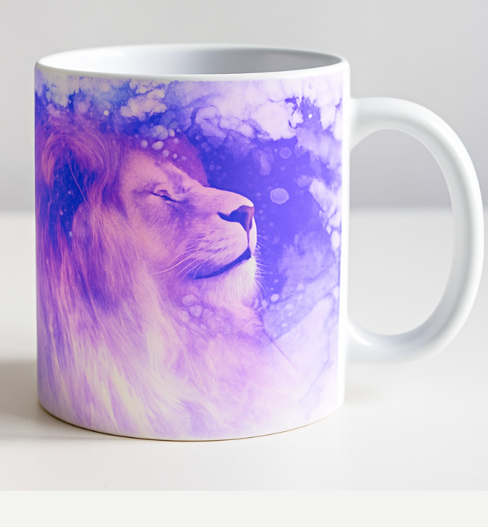Majestic Purple Lion Watercolor Ceramic Mug Ceramic Mug, (11oz, 15oz)