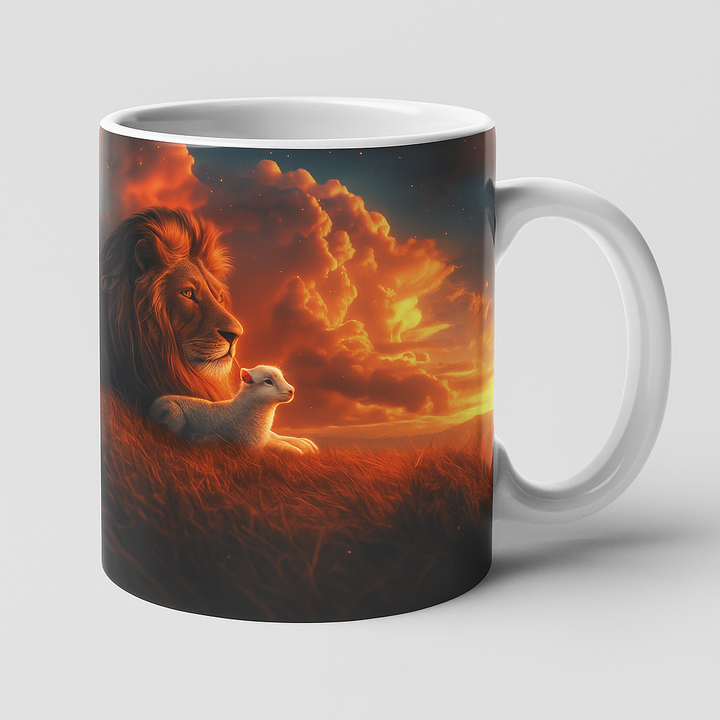 Fiery Sunset Lion Ceramic Mug – Bold Wildlife Art Drinkware Accent Coffee Mug (11, 15oz)