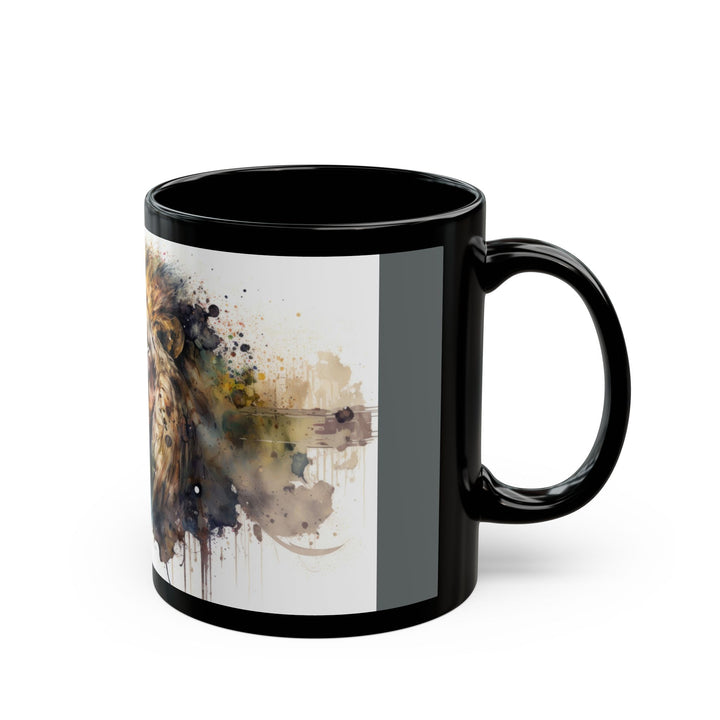 Watercolor Lion Black Rim Ceramic Mug – Bold and Artistic Drinkware Black Mug (11oz, 15oz)