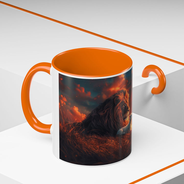 Fiery Sunset Lion Ceramic Mug – Bold Wildlife Art Drinkware Accent Coffee Mug (11, 15oz)