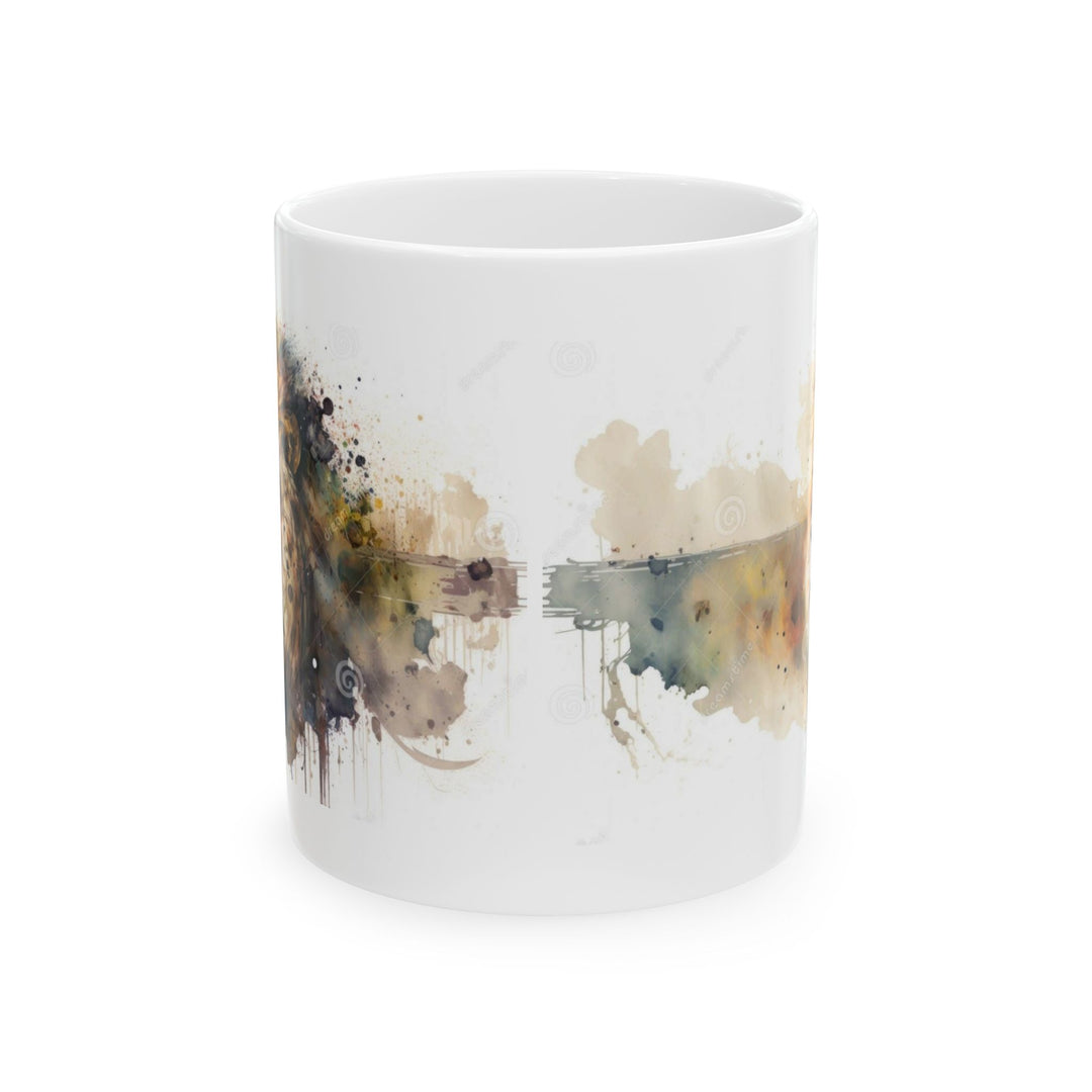 Taza de cerámica personalizada con diseño de león en acuarela (325 ml y 433 ml) | Sin BPA, apta para lavavajillas y microondas | Regalo de arte animal