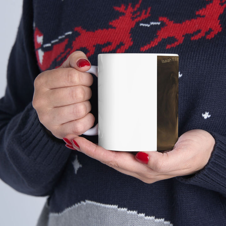 Taza de cerámica con silueta de león y niño: símbolo de coraje y protección (325 ml y 430 ml)