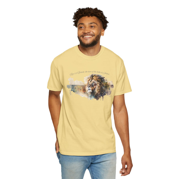 Unisex Christian Lion T-Shirt Rev 5:5 Bible Verse Tee Comfort Colors 1717 Garment-Dyed Shirt  Inspirational Faith Graphic Tee