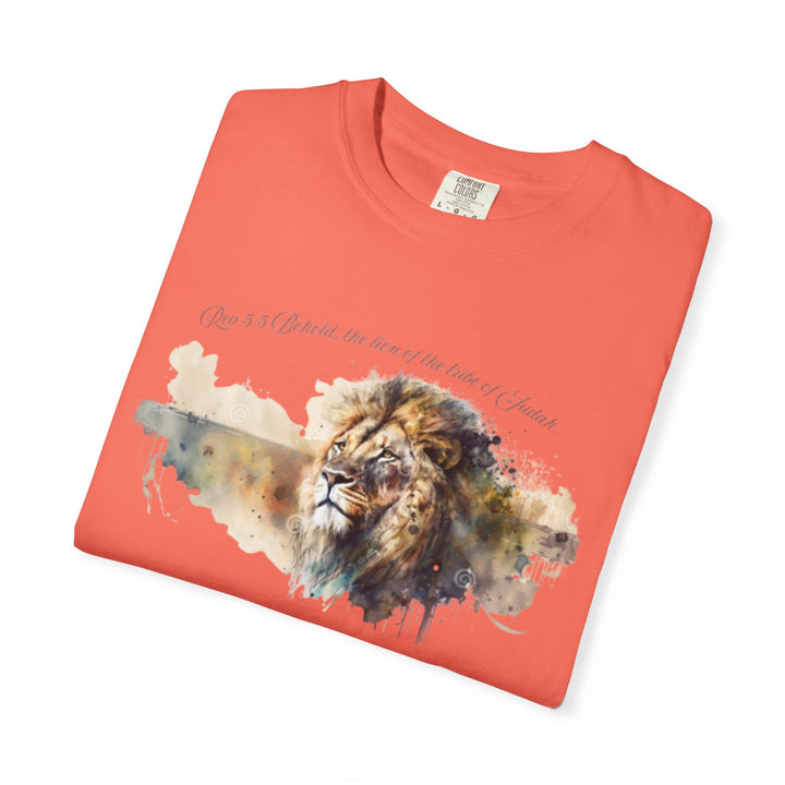 Unisex Christian Lion T-Shirt Rev 5:5 Bible Verse Tee Comfort Colors 1717 Garment-Dyed Shirt  Inspirational Faith Graphic Tee