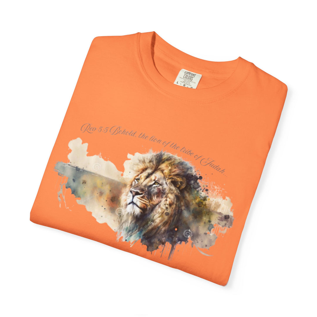 Unisex Christian Lion T-Shirt Rev 5:5 Bible Verse Tee Comfort Colors 1717 Garment-Dyed Shirt  Inspirational Faith Graphic Tee