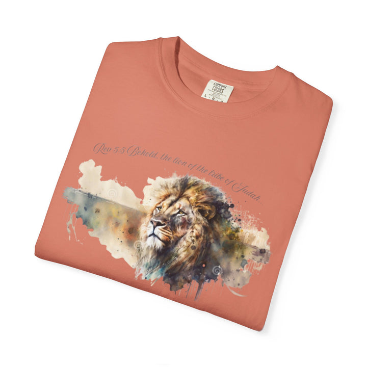 Unisex Christian Lion T-Shirt Rev 5:5 Bible Verse Tee Comfort Colors 1717 Garment-Dyed Shirt  Inspirational Faith Graphic Tee