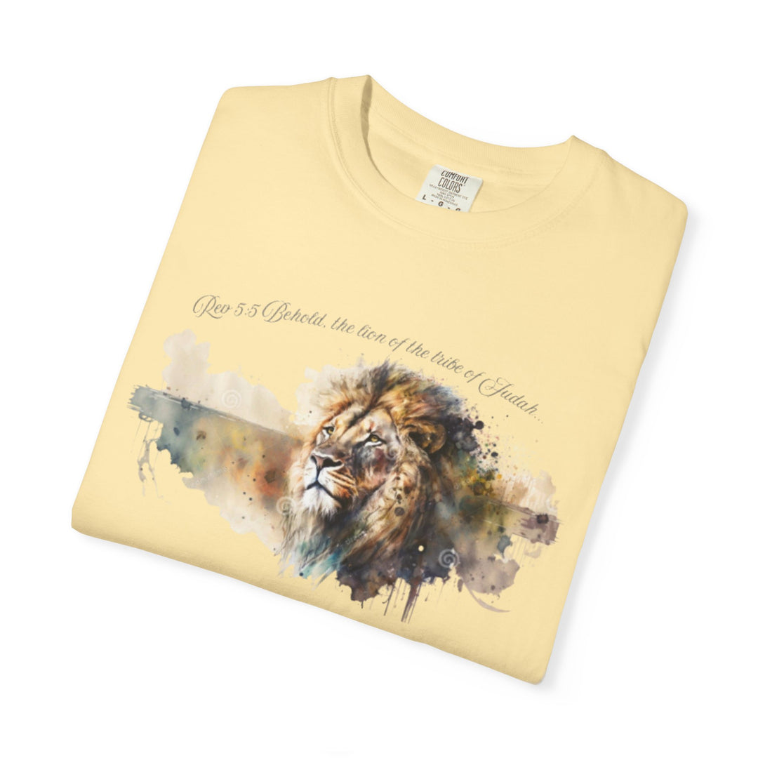 Unisex Christian Lion T-Shirt Rev 5:5 Bible Verse Tee Comfort Colors 1717 Garment-Dyed Shirt  Inspirational Faith Graphic Tee