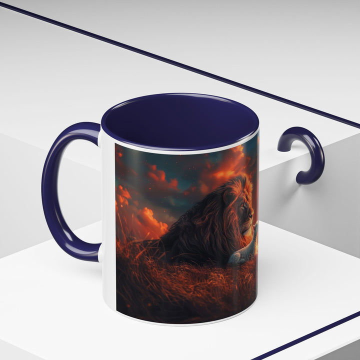 Fiery Sunset Lion Ceramic Mug – Bold Wildlife Art Drinkware Accent Coffee Mug (11, 15oz)