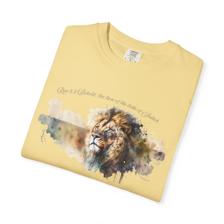 Unisex Christian Lion T-Shirt Rev 5:5 Bible Verse Tee Comfort Colors 1717 Garment-Dyed Shirt  Inspirational Faith Graphic Tee