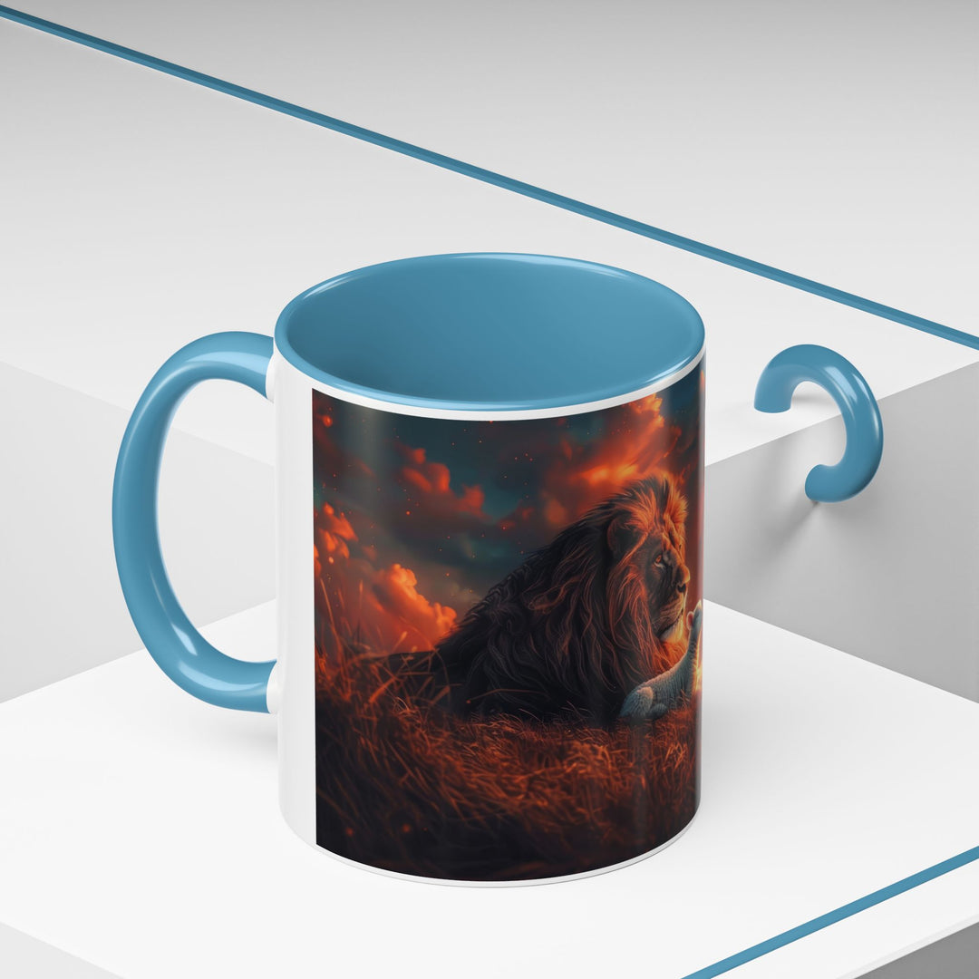 Fiery Sunset Lion Ceramic Mug – Bold Wildlife Art Drinkware Accent Coffee Mug (11, 15oz)