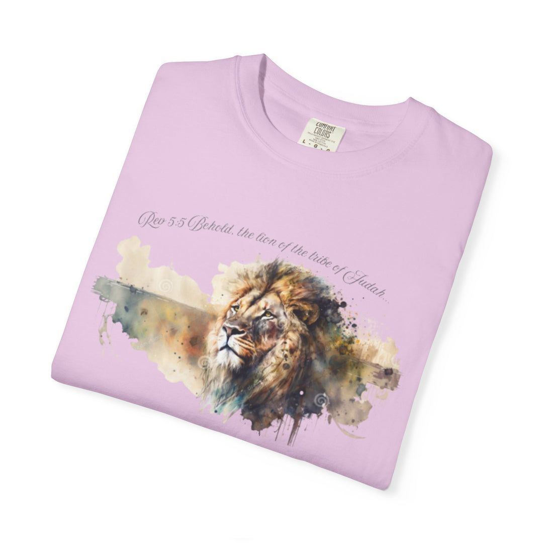 Unisex Christian Lion T-Shirt Rev 5:5 Bible Verse Tee Comfort Colors 1717 Garment-Dyed Shirt  Inspirational Faith Graphic Tee