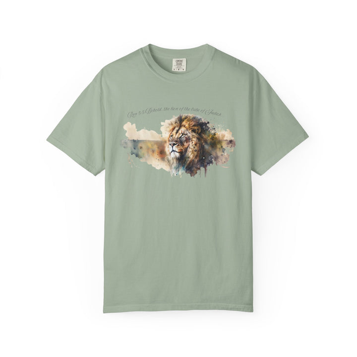 Unisex Christian Lion T-Shirt Rev 5:5 Bible Verse Tee Comfort Colors 1717 Garment-Dyed Shirt  Inspirational Faith Graphic Tee