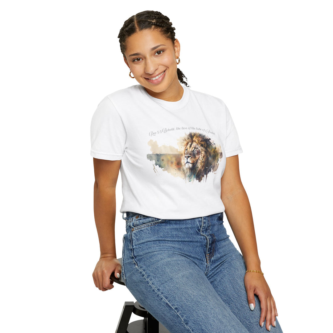 Unisex Christian Lion T-Shirt Rev 5:5 Bible Verse Tee Comfort Colors 1717 Garment-Dyed Shirt  Inspirational Faith Graphic Tee
