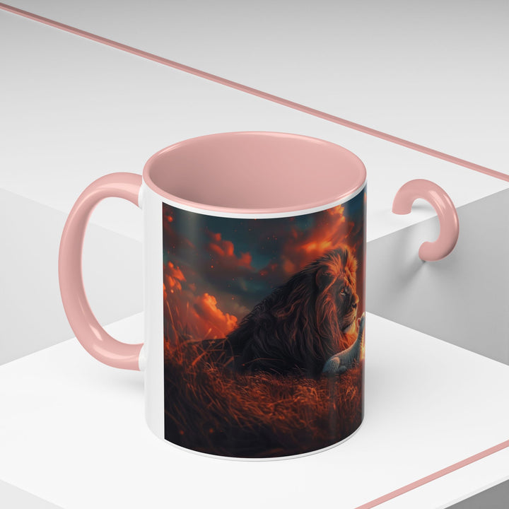 Fiery Sunset Lion Ceramic Mug – Bold Wildlife Art Drinkware Accent Coffee Mug (11, 15oz)