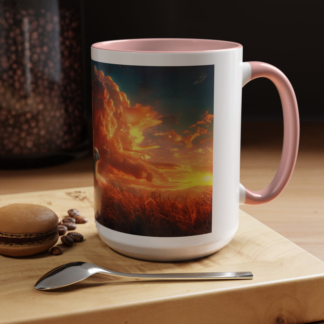 Fiery Sunset Lion Ceramic Mug – Bold Wildlife Art Drinkware Accent Coffee Mug (11, 15oz)