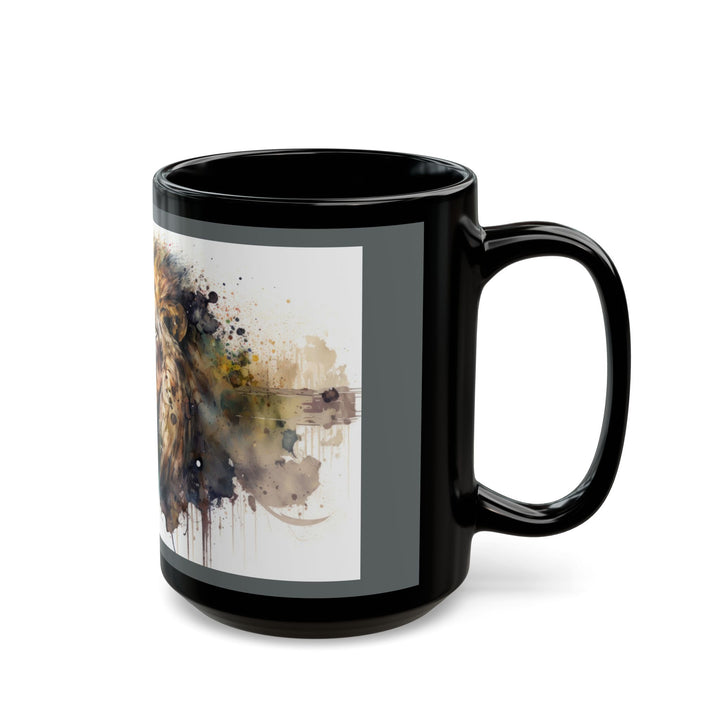 Watercolor Lion Black Rim Ceramic Mug – Bold and Artistic Drinkware Black Mug (11oz, 15oz)