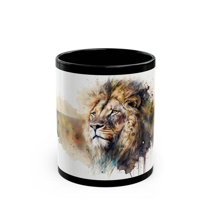 Watercolor Lion Black Rim Ceramic Mug – Bold and Artistic Drinkware Black Mug (11oz, 15oz)