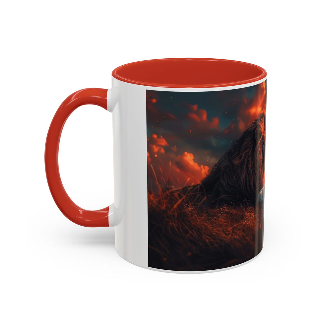 Fiery Sunset Lion Ceramic Mug – Bold Wildlife Art Drinkware Accent Coffee Mug (11, 15oz)